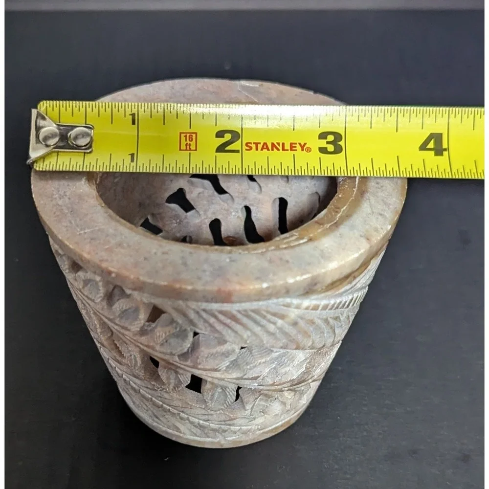 Carved Stone Tealight/Votive Candle‎ Holder and Shade Tones of Browns & Pinks 6